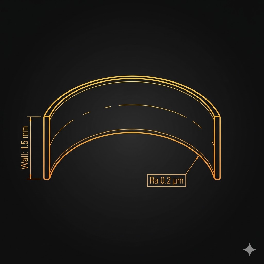 Bearing shell cross-section with babbitt lining