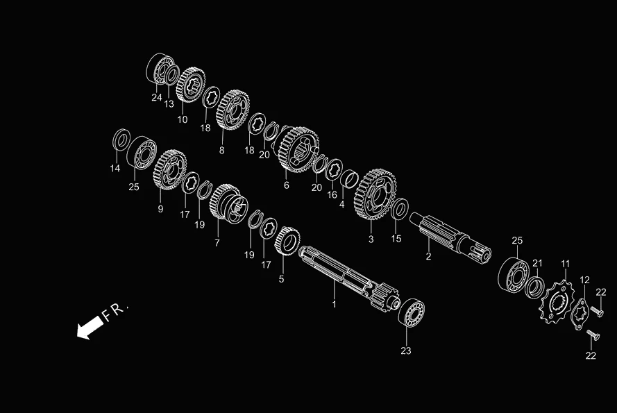 E-10 TRANSMISSION diagram showing 23481-HF7-000