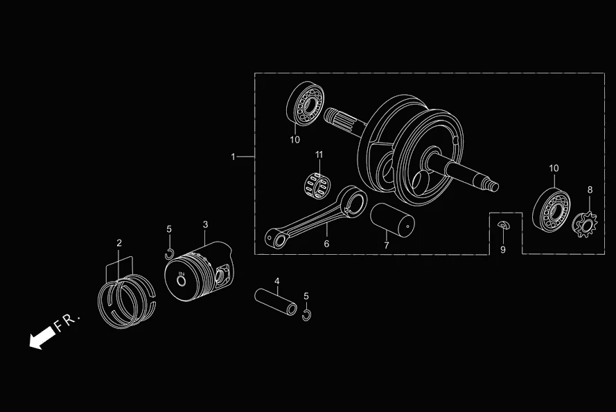 E-9 CRANKSHAFT/PISTON diagram showing 13000-AAF-000