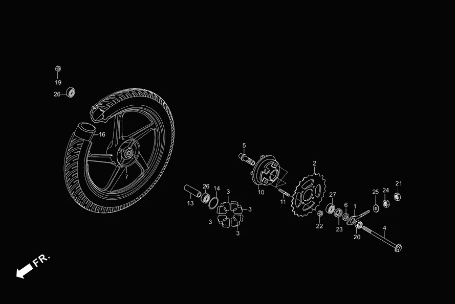 F-11-CAST REAR WHEEL diagram showing 42601-AAE-H20