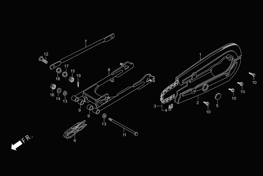 F-19 SWINGARM/CHAIN CASE diagram showing 52110-KST-940