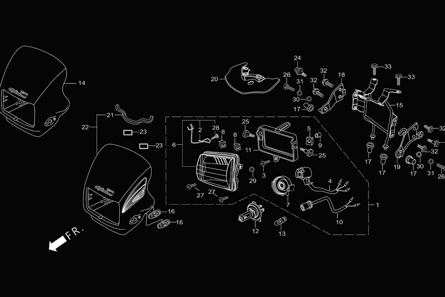 F-1 HEADLIGHT / FR. VISOR diagram showing 33117-KB7-910