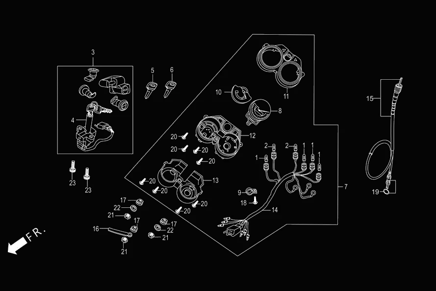 F-2 SPEEDOMETER/CABLE/KEY SET diagram showing 90108-GN2-000