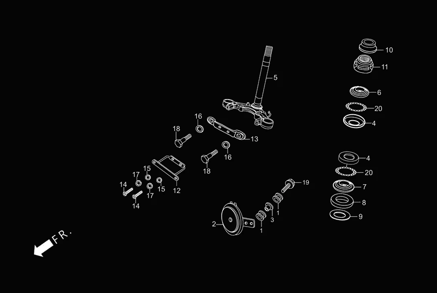 F-5 STEERING STEM/HORN diagram showing 53211-028-010